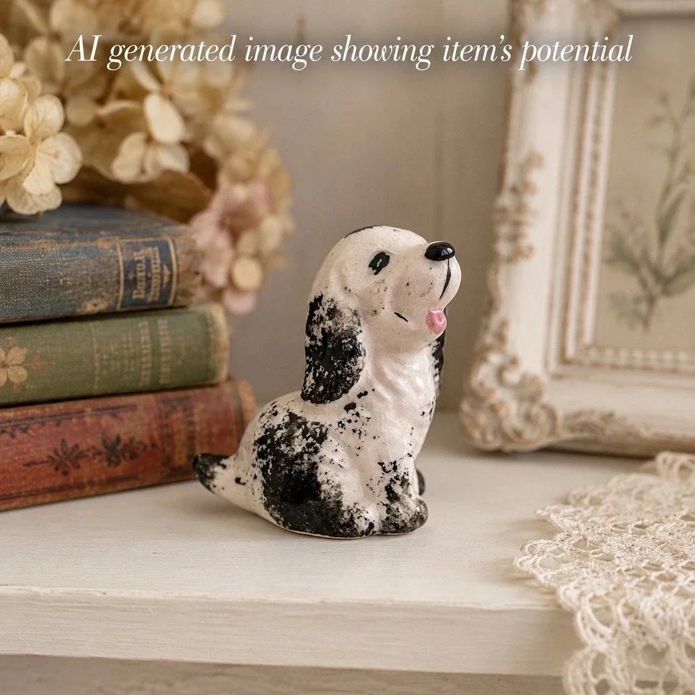 Vintage Mini Cocker Spaniel Dog Figurine Crackle Glaze 1.5
